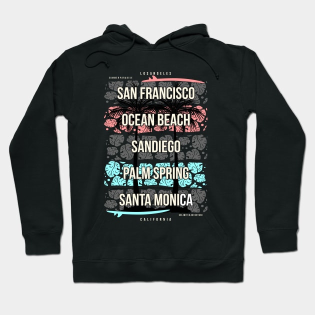 San Francisco Ocean Beach Sandiego Palm Spring Santa Monica Hoodie by Mako Design 